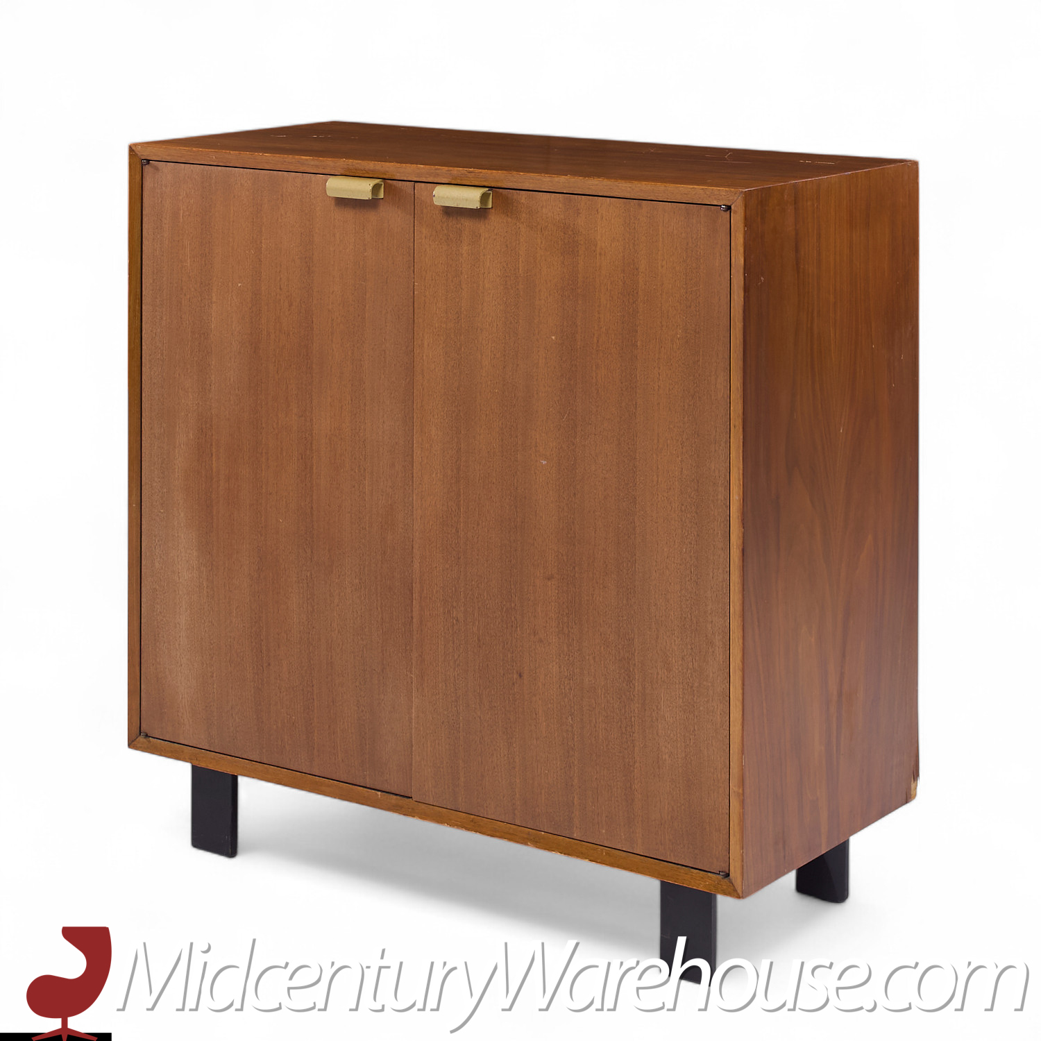 George Nelson for Herman Miller Mid Century Basic Cabinet Series Walnut Two Door Cabinet - Pair