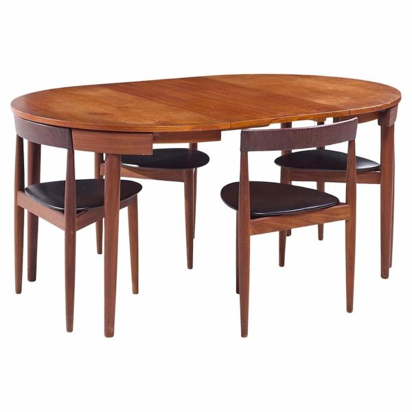 Hans Olsen for Frem Rojle Mid Century Expanding Teak Dining Table with 4 Nesting Chairs