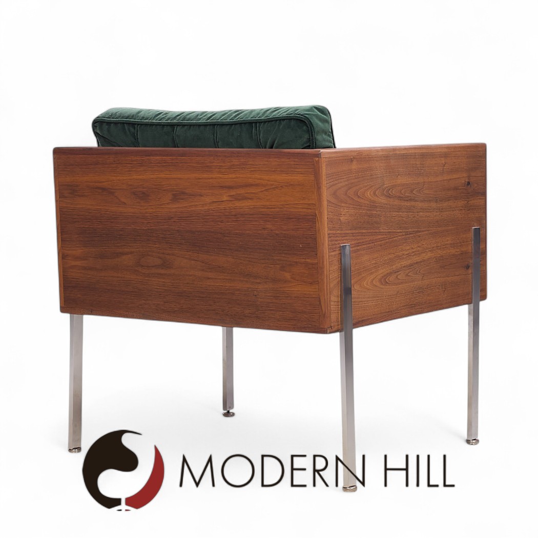 Harvey Probber Mid Century Walnut Case and Chrome Lounge Chairs - Pair