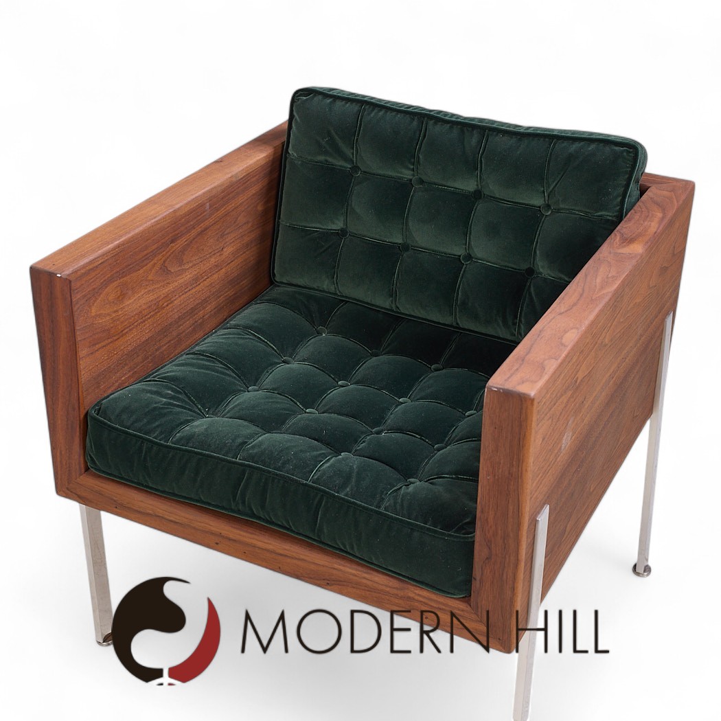 Harvey Probber Mid Century Walnut Case and Chrome Lounge Chairs - Pair