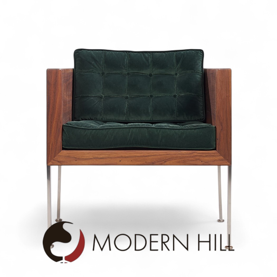 Harvey Probber Mid Century Walnut Case and Chrome Lounge Chairs - Pair