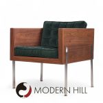 Harvey Probber Mid Century Walnut Case and Chrome Lounge Chairs - Pair