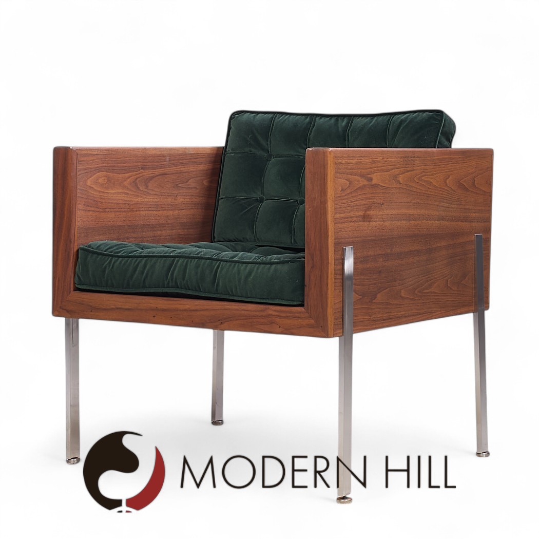 Harvey Probber Mid Century Walnut Case and Chrome Lounge Chairs - Pair