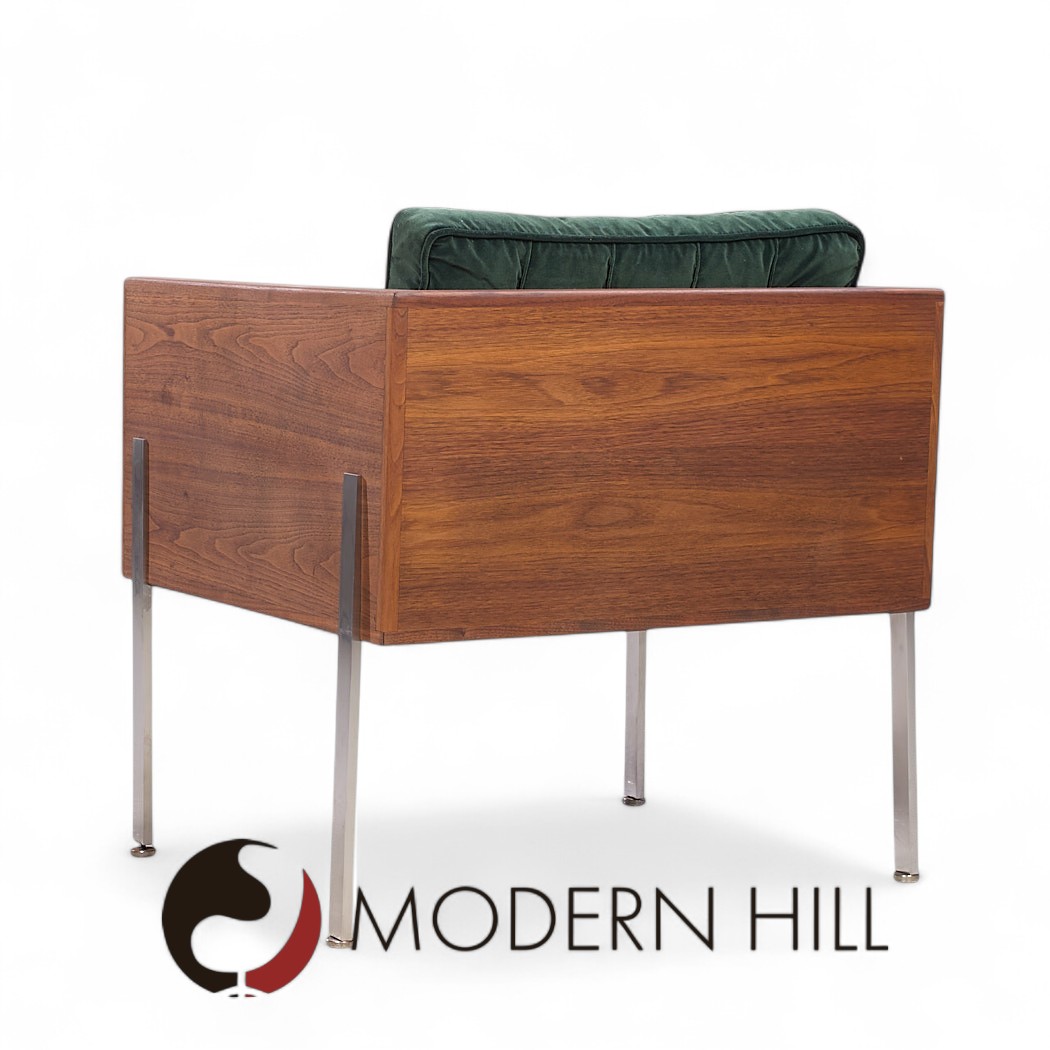 Harvey Probber Mid Century Walnut Case and Chrome Lounge Chairs - Pair