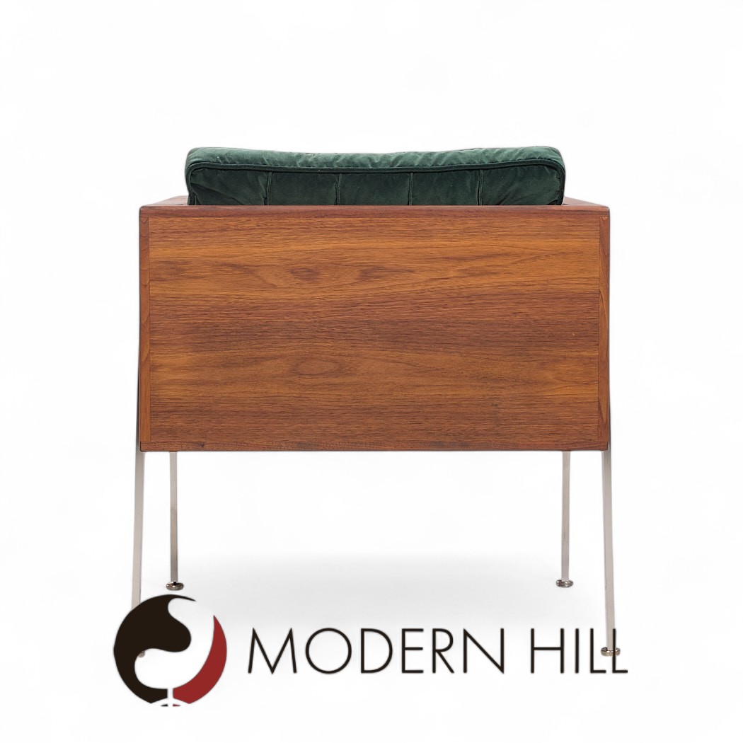 Harvey Probber Mid Century Walnut Case and Chrome Lounge Chairs - Pair