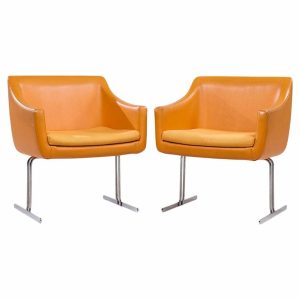 hugh acton for vecta mid century chrome lounge chairs - pair
