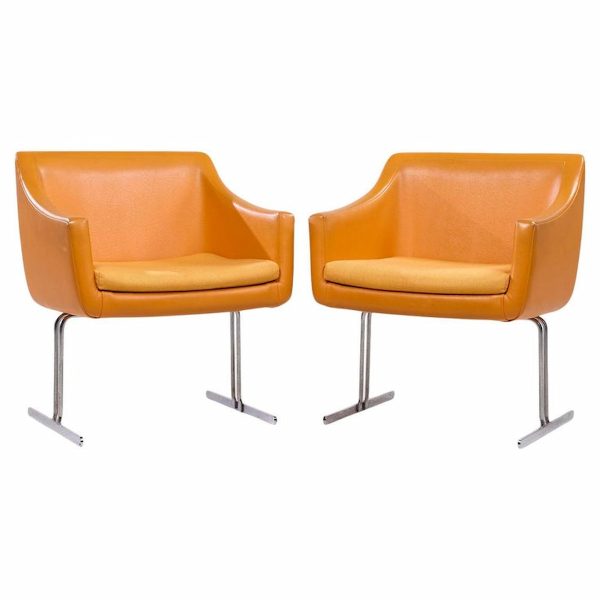 Hugh Acton for Vecta Mid Century Chrome Lounge Chairs - Pair