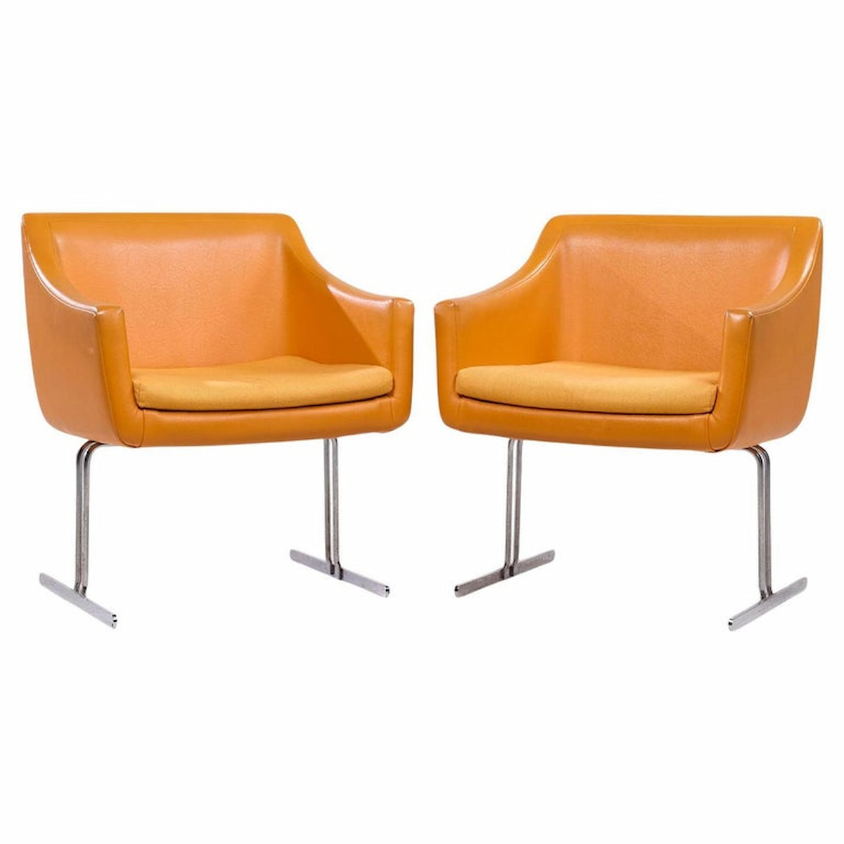 Hugh Acton for Vecta Mid Century Chrome Lounge Chairs - Pair