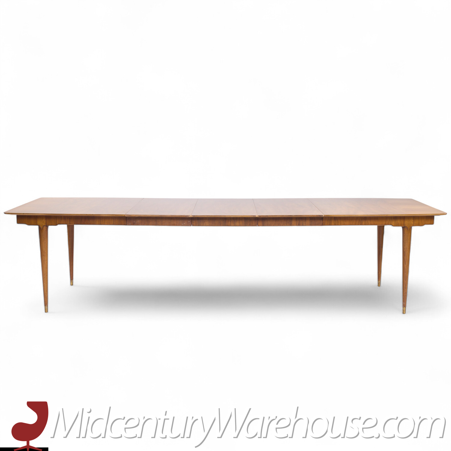John Widdicomb Mid Century Walnut Expanding Dining Table with 3 Leaves  This Table Measures: 68 Wide X 44 Deep X 29 Inches High, with a Chair Clearance of 25.5 Inches, Each Leaf Measures 18 Inches Wide, Making a Maximum Table Width of 122 Inches when All Three Leaves Are Utilized