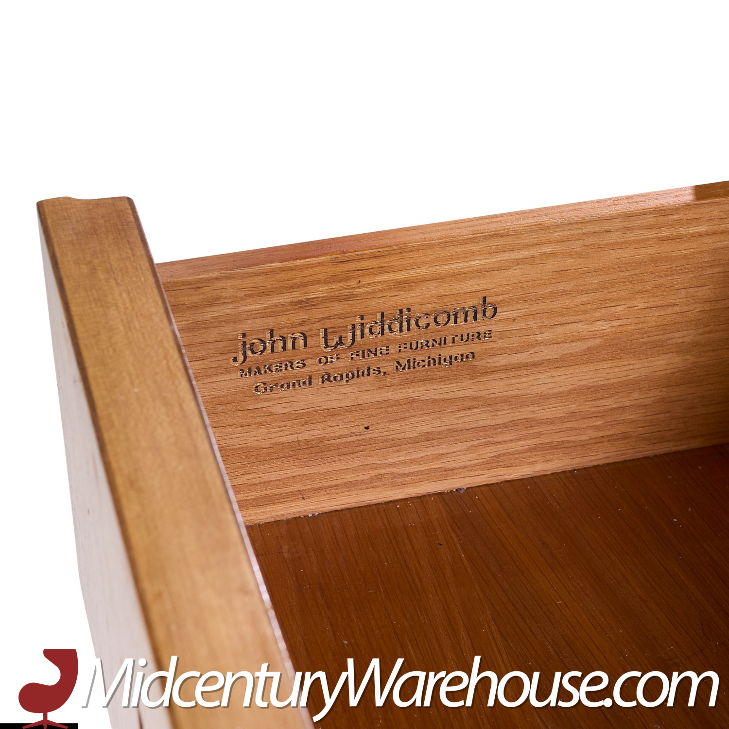 John Widdicomb Mid Century Walnut and Brass Credenza with Hutch