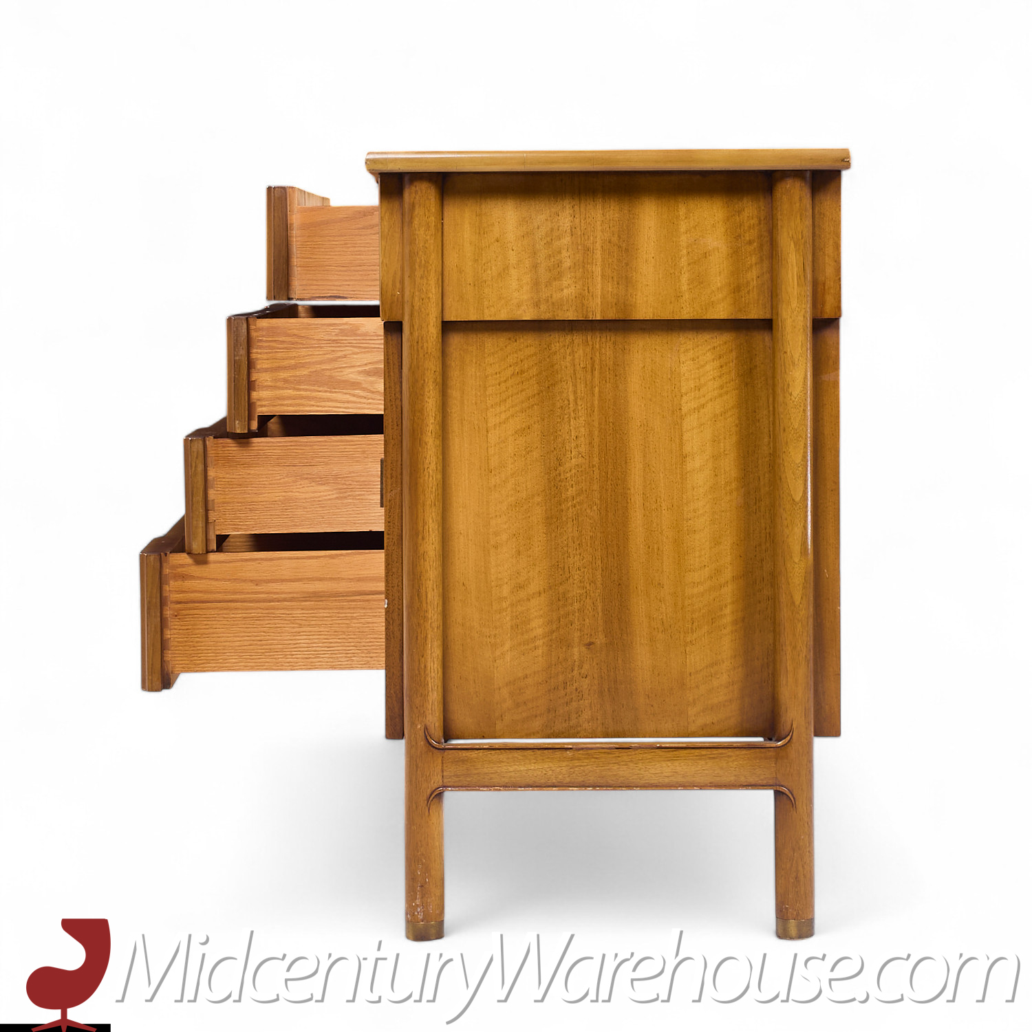 John Widdicomb Mid Century Walnut and Brass Credenza with Hutch