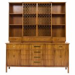 John Widdicomb Mid Century Walnut and Brass Credenza with Hutch | Mid Century Modern Furniture - Mid Century Furniture Chicago John Widdicomb Mid Century Walnut and Brass Credenza with Hutch