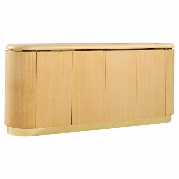 Karl Springer Style Mid Century Grass Cloth and Brass Credenza