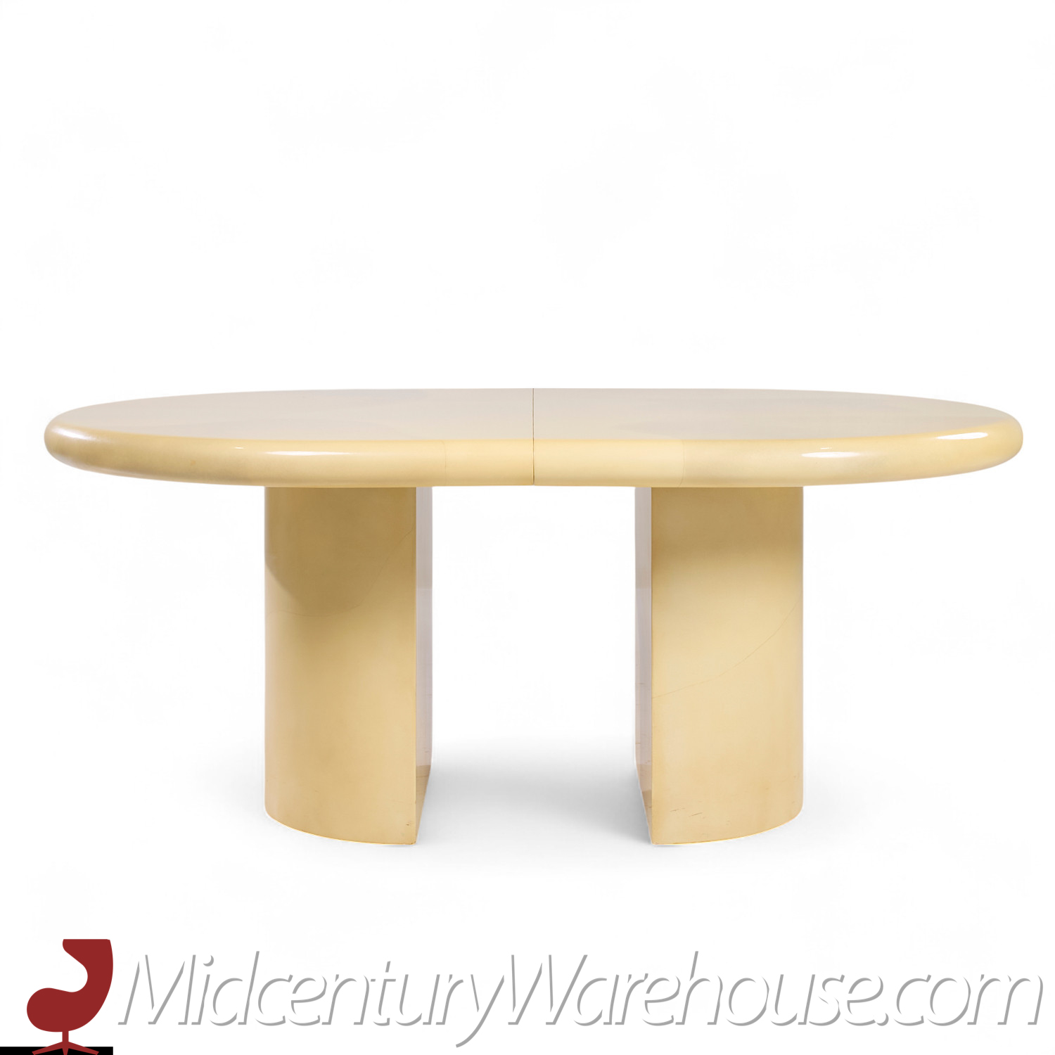 Karl Springer Style Mid Century Lacquered Goat Skin Dining Table with 2 Leaves