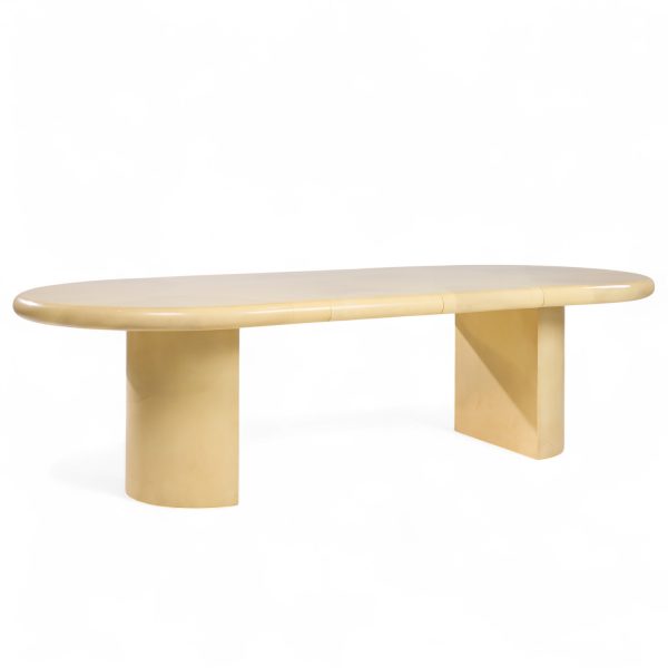Karl Springer Style Mid Century Lacquered Goat Skin Dining Table with 2 Leaves