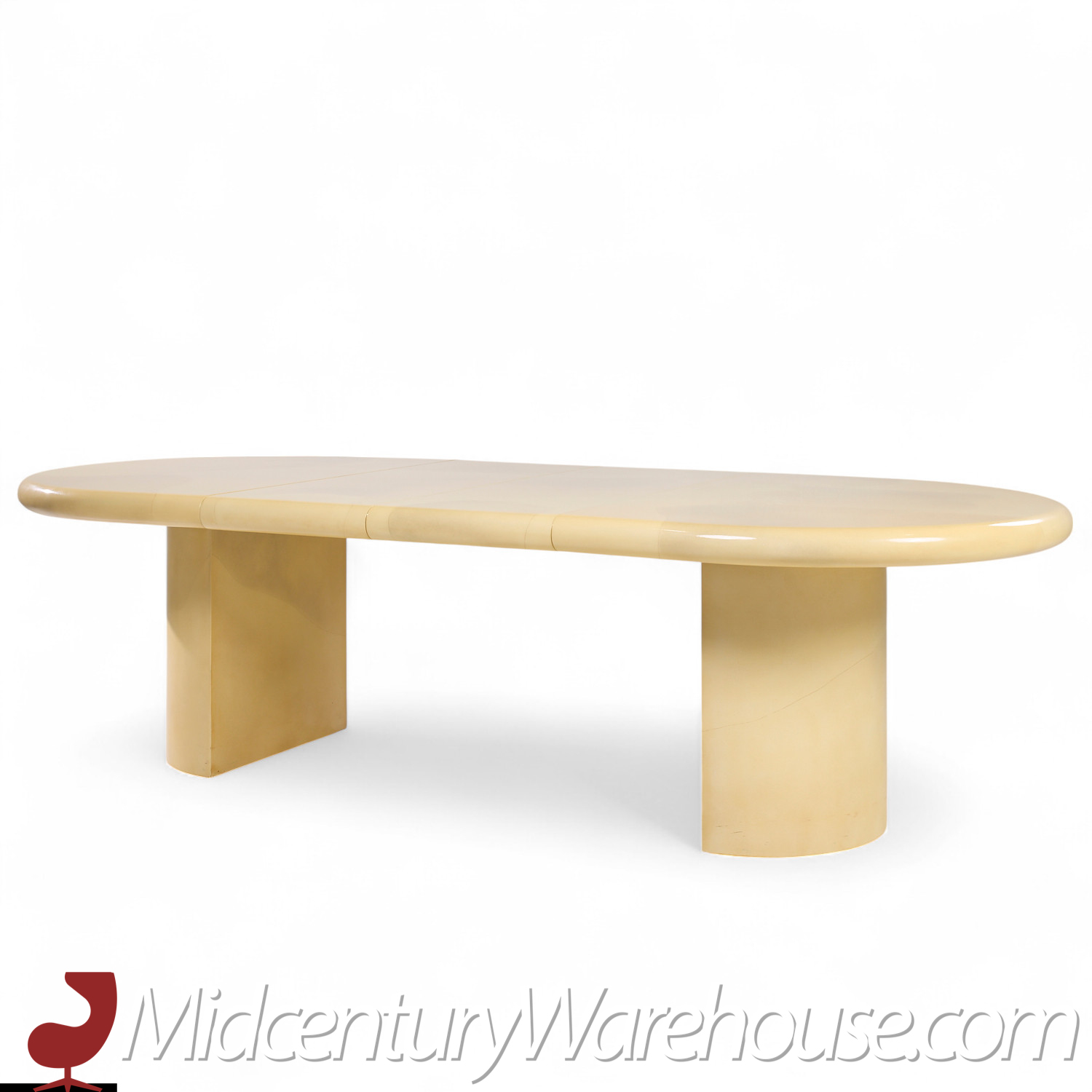 Karl Springer Style Mid Century Lacquered Goat Skin Dining Table with 2 Leaves