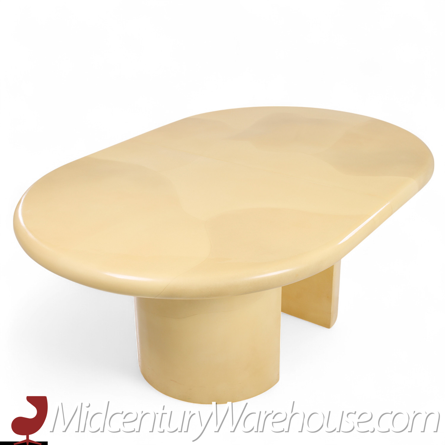 Karl Springer Style Mid Century Lacquered Goat Skin Dining Table with 2 Leaves