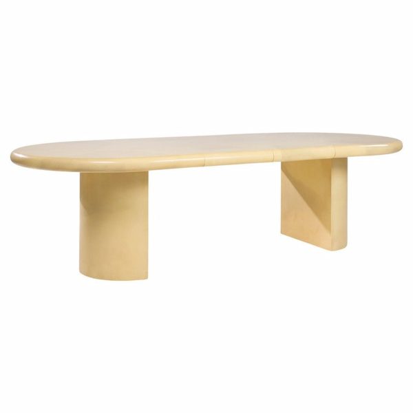Karl Springer Style Mid Century Lacquered Goat Skin Dining Table with 2 Leaves