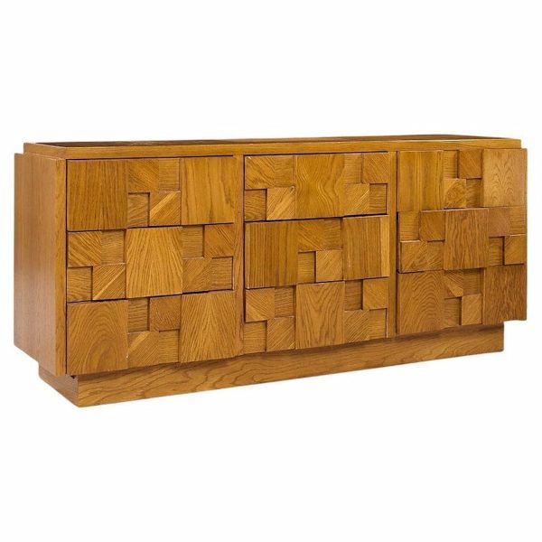Lane Staccato Brutalist Mid Century Oak Lowboy Dresser