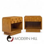 Lane Staccato Brutalist Mid Century Oak Nightstands - Pair | Mid Century Modern Furniture - Mid Century Furniture Chicago Lane Staccato Brutalist Mid Century Oak Nightstands - Pair
