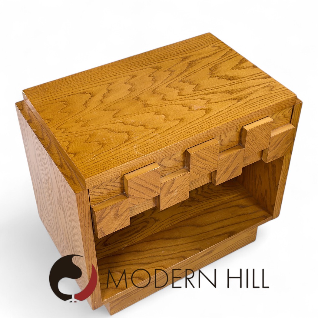 Lane Staccato Brutalist Mid Century Oak Nightstands - Pair