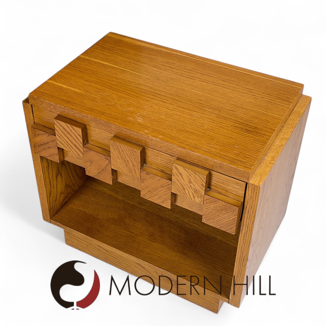Lane Staccato Brutalist Mid Century Oak Nightstands - Pair