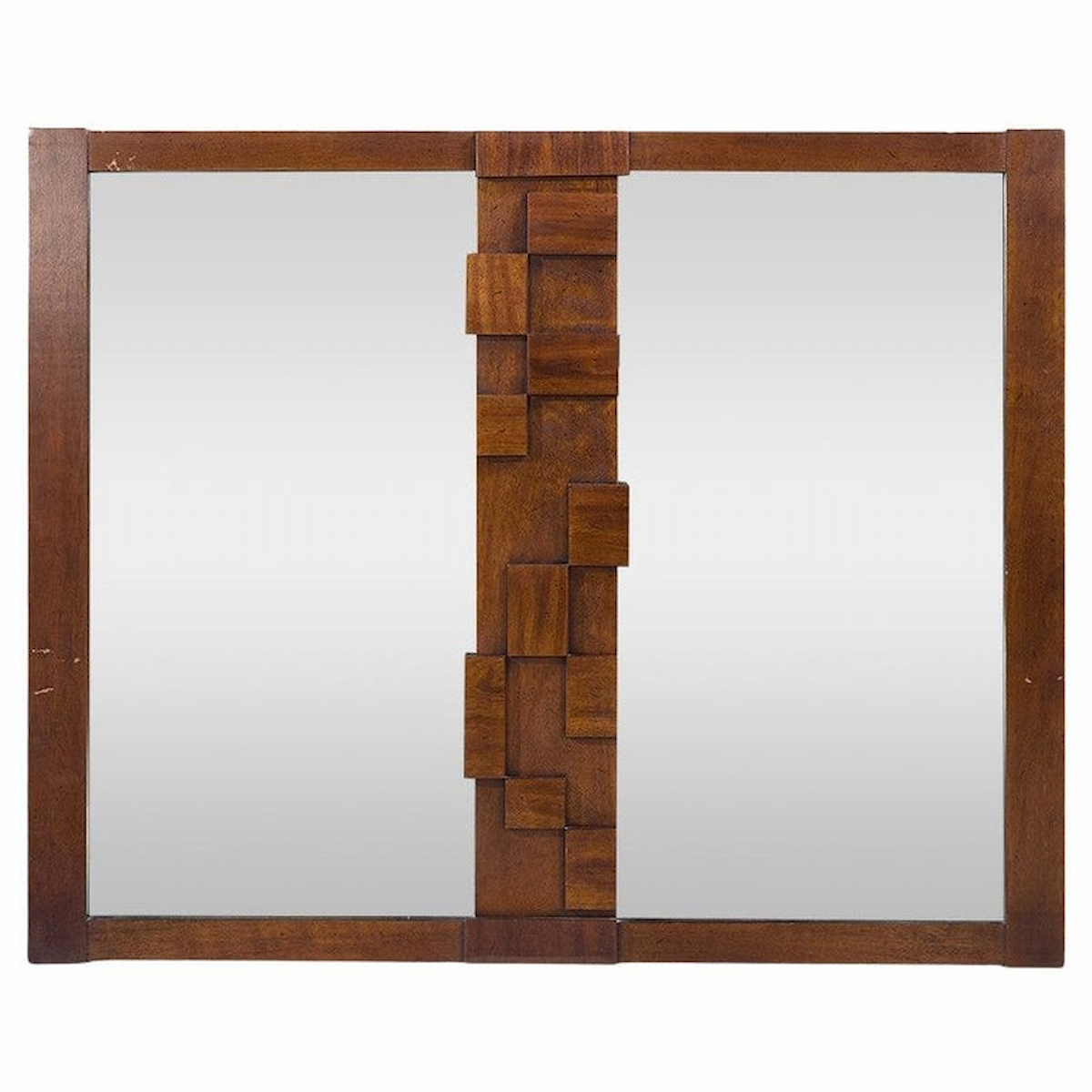 Lane Staccato Mid Century Walnut Brutalist Mirror