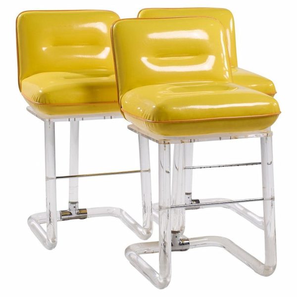 Lion in Frost Mid Century Lucite Swivel Bar Stools - Set of 3