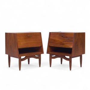 merton gershun for american of martinsville mid century walnut and brass nightstands - pair