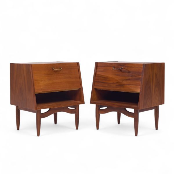 Merton Gershun for American of Martinsville Mid Century Walnut and Brass Nightstands - Pair