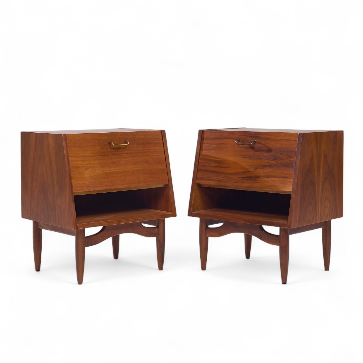 Merton Gershun for American of Martinsville Mid Century Walnut and Brass Nightstands - Pair