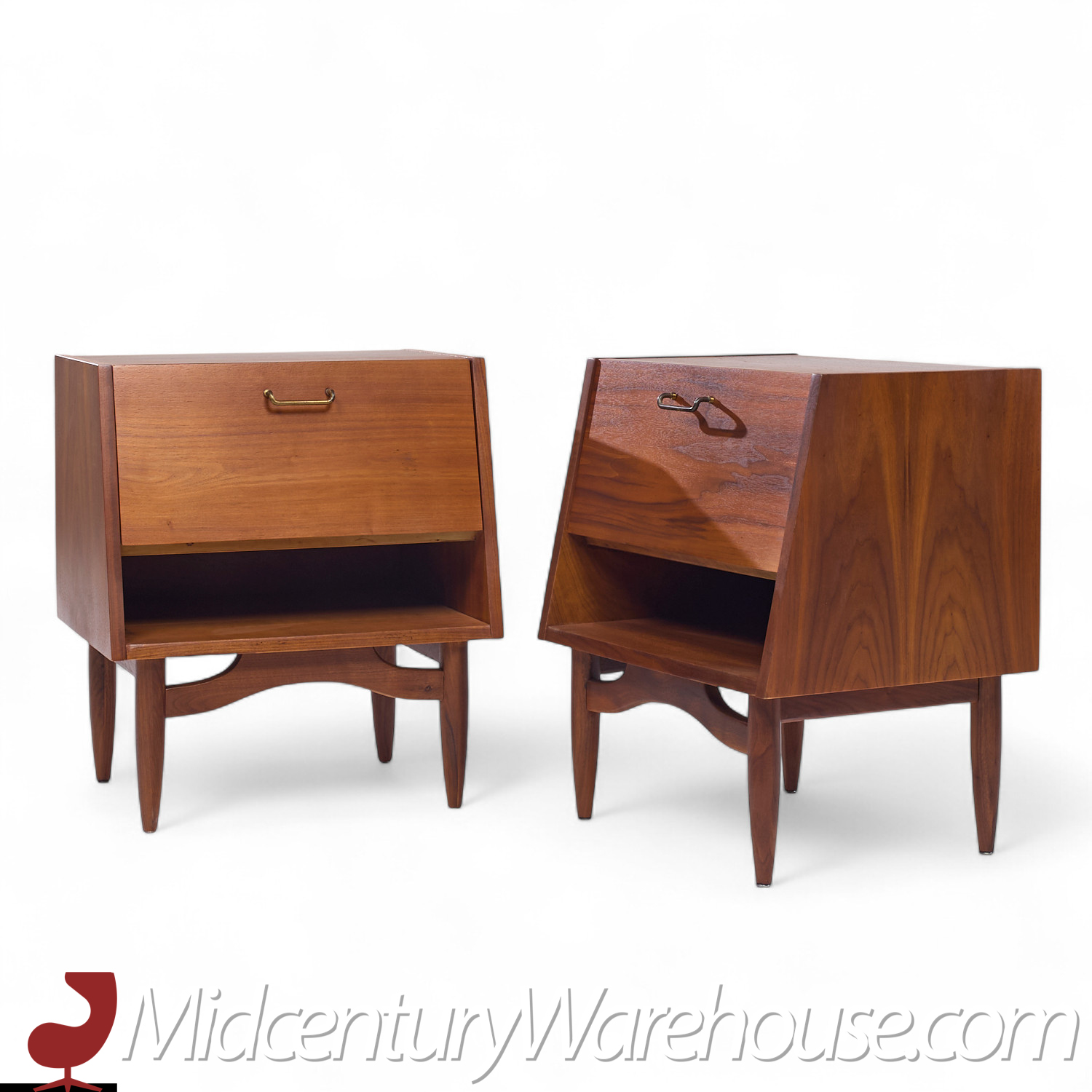 Merton Gershun for American of Martinsville Mid Century Walnut and Brass Nightstands - Pair