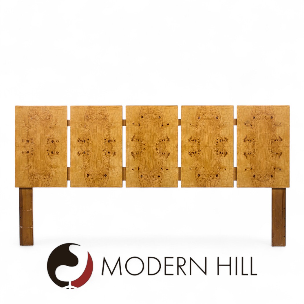 Milo Baughman Style Lane Mid Century Burlwood King Headboard