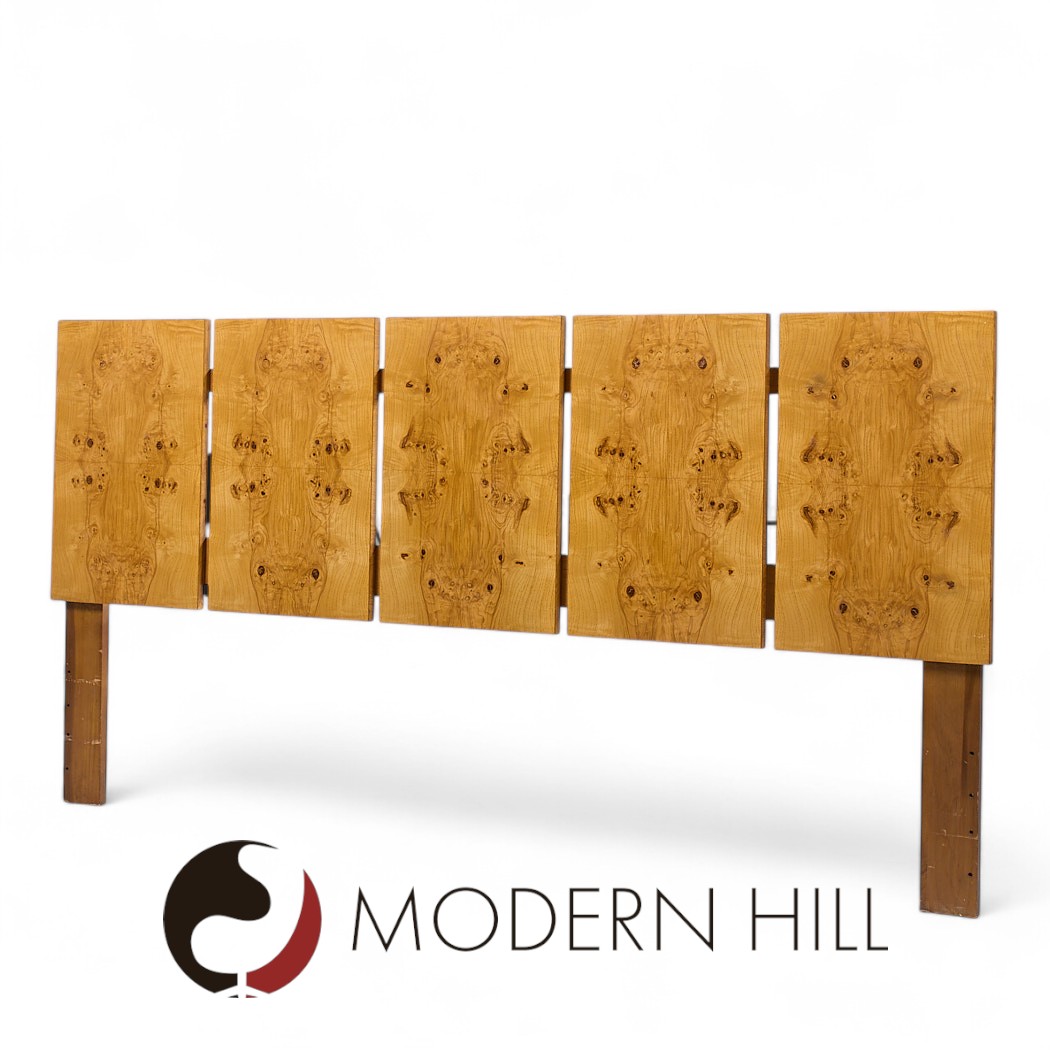 Milo Baughman Style Lane Mid Century Burlwood King Headboard