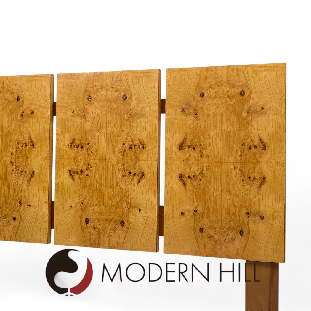 Milo Baughman Style Lane Mid Century Burlwood King Headboard