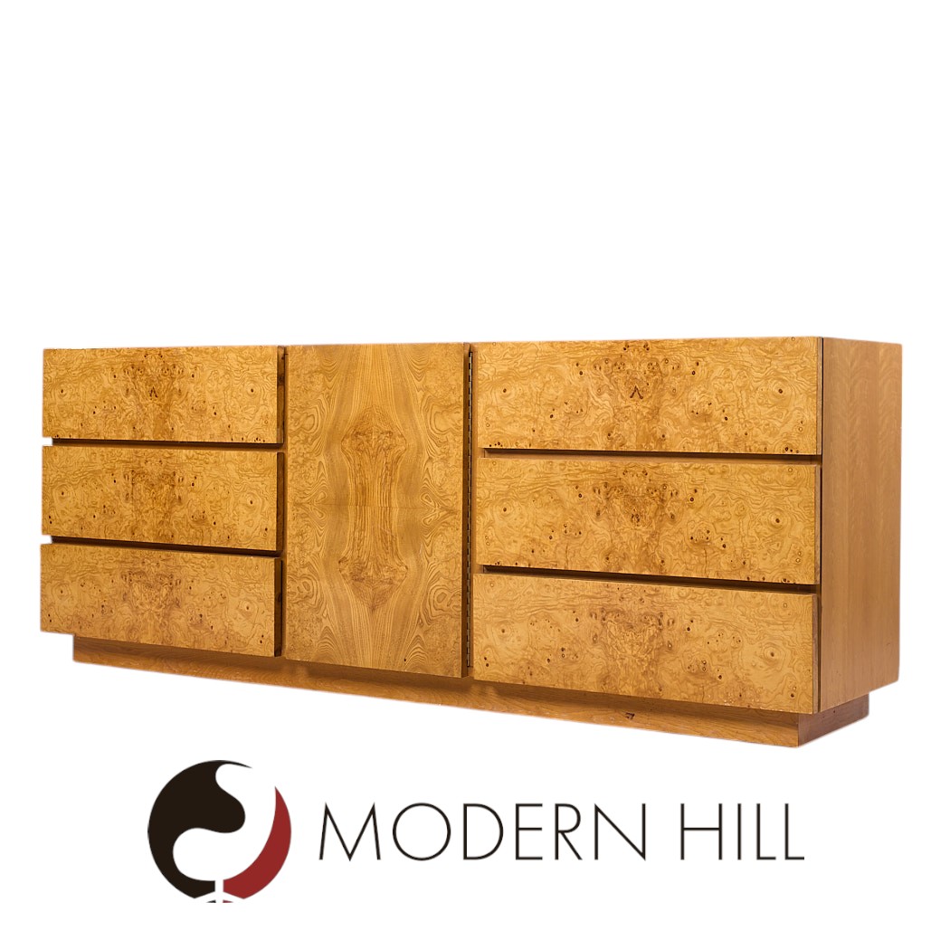 Milo Baughman Style Lane Mid Century Burlwood Lowboy Dresser