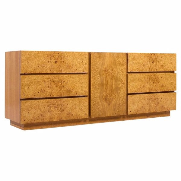 Milo Baughman Style Lane Mid Century Burlwood Lowboy Dresser