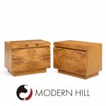 Milo Baughman Style Lane Mid Century Burlwood Nightstands - Pair | Mid Century Modern Furniture - Mid Century Furniture Chicago Milo Baughman Style Lane Mid Century Burlwood Nightstands - Pair