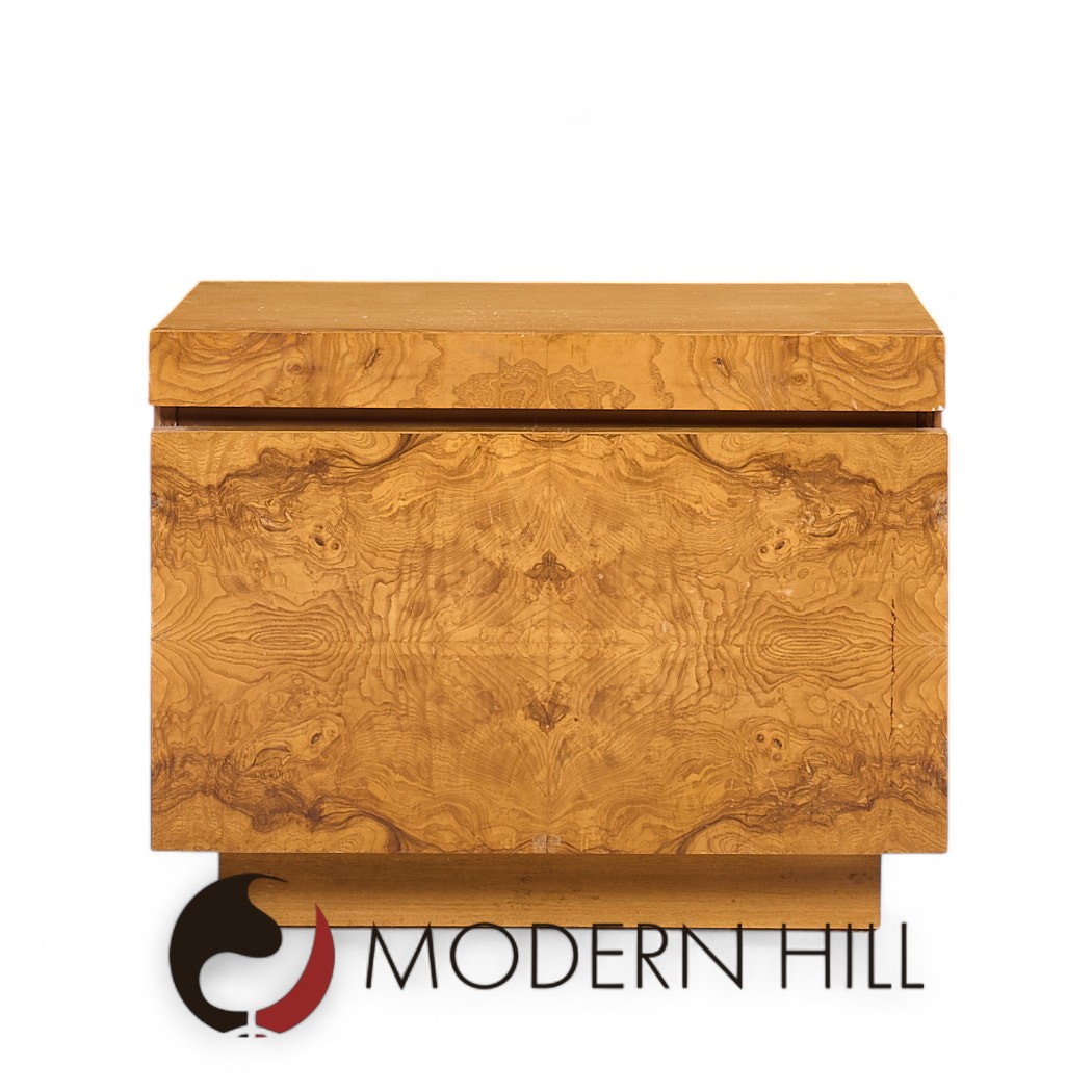 Milo Baughman Style Lane Mid Century Burlwood Nightstands - Pair