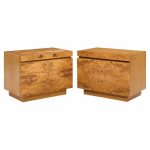 Milo Baughman Style Lane Mid Century Burlwood Nightstands - Pair | Mid Century Modern Furniture - Mid Century Furniture Chicago Milo Baughman Style Lane Mid Century Burlwood Nightstands - Pair