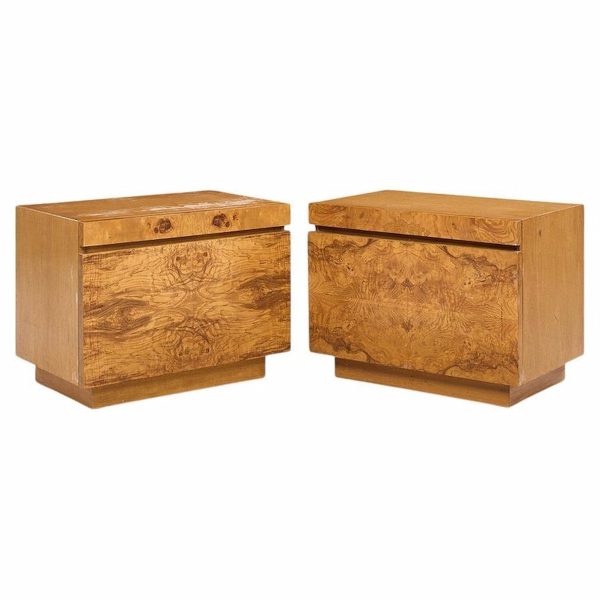 Milo Baughman Style Lane Mid Century Burlwood Nightstands - Pair