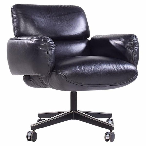 Otto Zapf for Knoll Mid Century Black Leather Management Office Chair