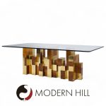 Paul Evans Mid Century Cityscape Burlwood and Brass Dining Table | Mid Century Modern Furniture - Mid Century Furniture Chicago Paul Evans Mid Century Cityscape Burlwood and Brass Dining Table