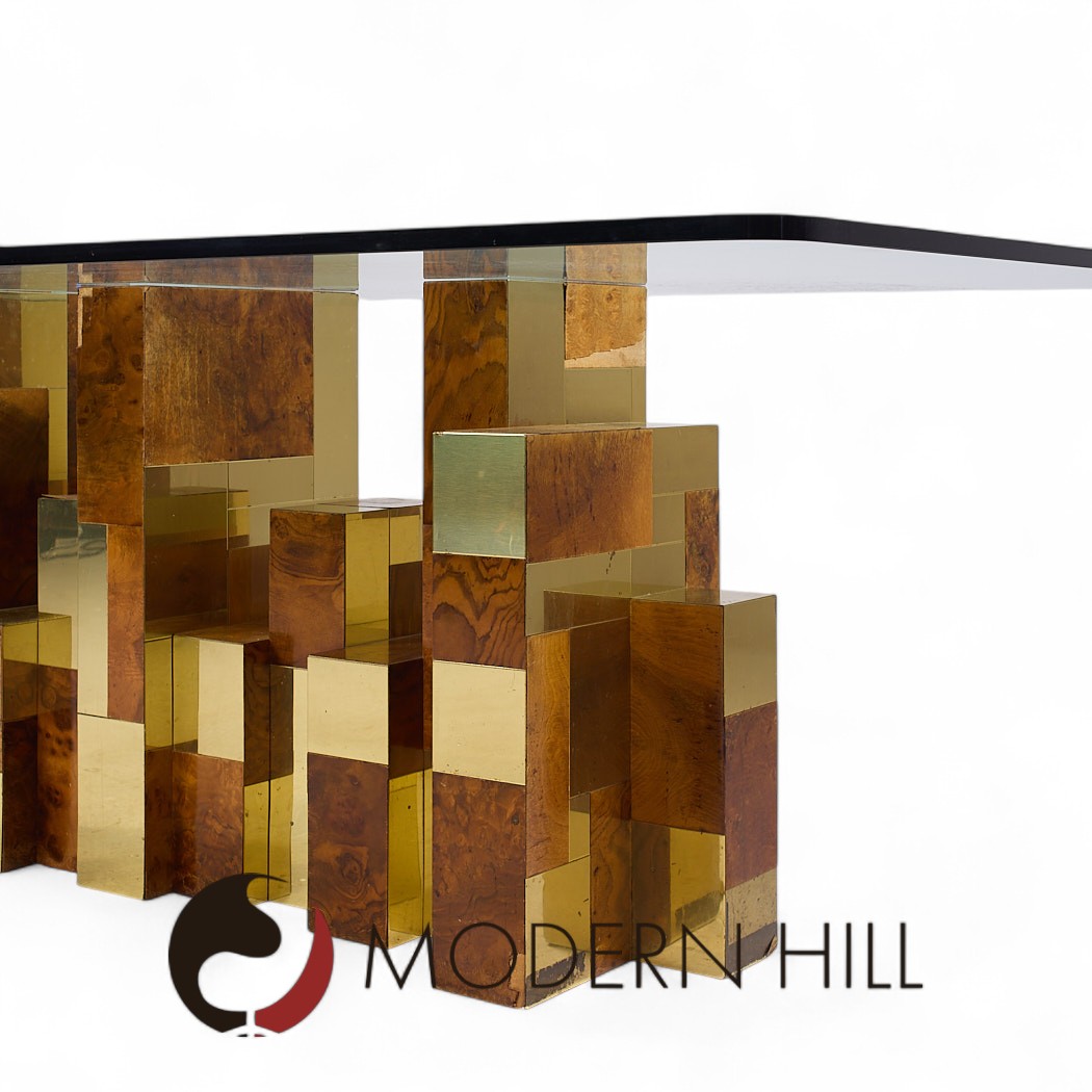 Paul Evans Mid Century Cityscape Burlwood and Brass Dining Table