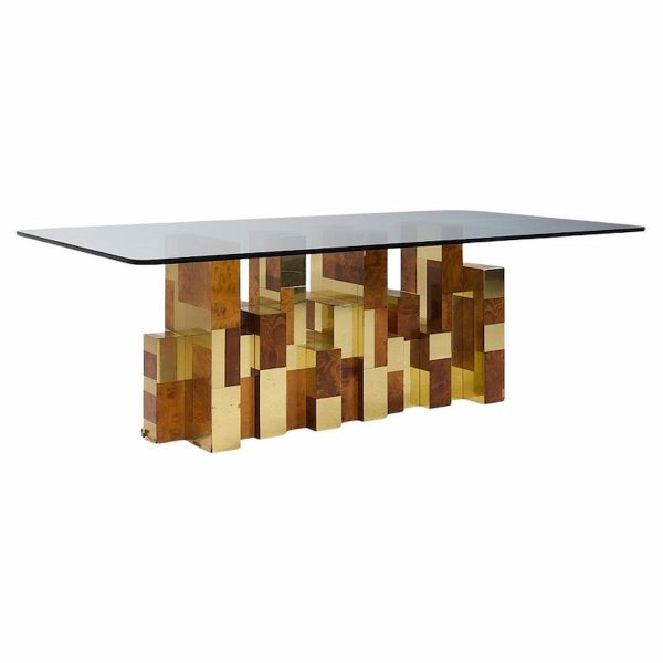 Paul Evans Mid Century Cityscape Burlwood and Brass Dining Table