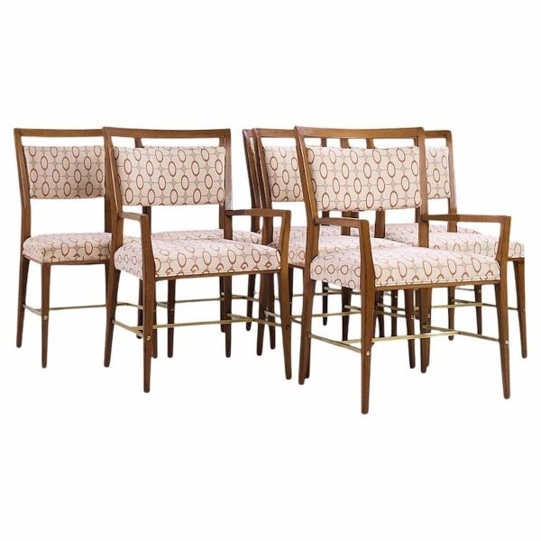 Paul Mccobb for Calvin Irwin Collection Mid Century Walnut and Brass Dining Chairs - Set of 8