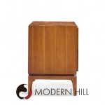 Thomasville Mid Century Arched Walnut and Burlwood Nightstands - Pair
