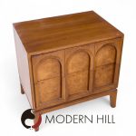 Thomasville Mid Century Arched Walnut and Burlwood Nightstands - Pair