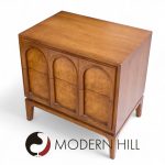 Thomasville Mid Century Arched Walnut and Burlwood Nightstands - Pair