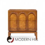 Thomasville Mid Century Arched Walnut and Burlwood Nightstands - Pair